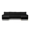 A black U-shaped sectional sofa with a chaise lounge on the left, shown from the front against a white background. Produktbild-Vorschau