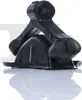 A black automotive exhaust hanger is shown against a white background with a reflection. Produktbild-Vorschau