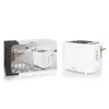 A white toaster is shown next to its packaging, both against a white background. Anteprima dell’immagine prodotto