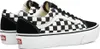 A pair of black and white checkered Vans Old Skool Platform sneakers shown from a side-rear angle on a white background. Anteprima dell’immagine prodotto
