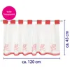 A close-up of a cafe curtain with a rose pattern and red trim, displayed against a white background with measurement indicators. Produktbild-Vorschau