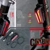 A marketing image showcasing a bicycle rear light, its features, and specifications. Podgląd zdjęcia produktu