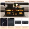 A collage of images showcasing a modern black LED coffee table with various details and angles. Náhled obrázku produktu