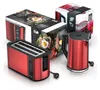 A red toaster and a red kettle are displayed in front of their product packaging. Produktbild-Vorschau