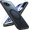 A black phone case with a magnetic ring and a screen protector are shown diagonally against a white background. Anteprima dell’immagine prodotto