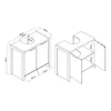 Technical drawings of a bathroom vanity with dimensions indicated. Produktbild-Vorschau