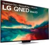 A television screen displaying a colorful abstract image, with branding text overlaid. Produktbild-Vorschau