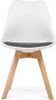 A white dining chair with a gray seat cushion and wooden legs, shown from the front. Produktbild-Vorschau