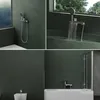 A collage of four images showing different views of a modern bathroom with a bathtub, shower, and bidet. Produktbild-Vorschau