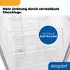 The interior of a refrigerator with adjustable glass shelves is shown, highlighting its organization features. Produktbild-Vorschau