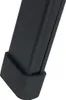 A close-up view of the bottom of a black metal leg with a black rubber foot. Podgląd zdjęcia produktu