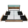 A bed frame with integrated LED lighting and storage drawers, shown from a top-down perspective against a white background. Náhled obrázku produktu