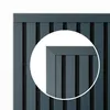 A close-up view of a dark gray wooden slat wall panel with black inserts, showing a magnified corner detail. Produktbild-Vorschau