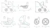 A collage of technical drawings and diagrams of a baby stroller and its components, with dimensions and weights indicated. Produktbild-Vorschau