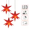 Three red star-shaped LED lights hanging on white strings, with informational icons on the right. Anteprima dell’immagine prodotto