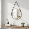 Wandspiegel 38cm Rund Bambus Holz Kunstleder Flurspiegel Produktbild-Vorschau 3