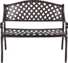 A brown aluminum garden bench with a lattice design on the back and seat, shown from the front on a white background. Náhľad obrázku produktu