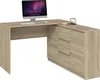 A modern L-shaped desk with a computer and a Newton's cradle. Produktbild-Vorschau