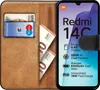 A book-style phone case with a phone inside, showing various features and specifications. Produktbild-Vorschau