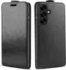 A black leather flip case for a smartphone is shown from two angles. Produktbild-Vorschau