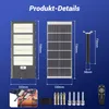 Product details and dimensions of a solar street light. Produktbild-Vorschau