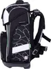 Side view of a black school backpack with a white abstract pattern. Voir les images du produit