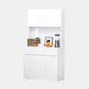A white kitchen cabinet with a countertop and various items on display. Produktbild-Vorschau