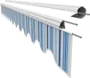 A product shot of a striped awning fabric and its mounting hardware, presented against a white background. Produktbild-Vorschau