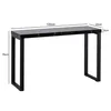 A black console table with a marble-effect top and black metal legs, shown with dimensions indicated by text overlays. Produktbild-Vorschau