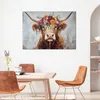 Leinwandbild Vintage Schottische Kuh Blumen 120x80 Feeby Produktbild-Vorschau 2