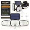 A product image with text and diagrams detailing the features of a solar LED lamp. Produktbild-Vorschau