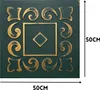 A square decorative panel with a retro vintage design, featuring embossed gold patterns on a dark green background. Dimensions are indicated. Produktbild-Vorschau