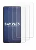 A product shot of multiple screen protectors layered over a dark blue surface with the brand name SAVVIES. Produktbild-Vorschau