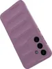 A purple phone case with a textured back is shown against a white background. Produktbild-Vorschau