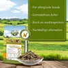 A product shot of dog food with a scenic background and feature callouts. Produktbild-Vorschau