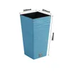 A blue square planter with dimensions indicated. Voir les images du produit