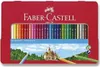 A red metal tin containing a set of 36 Faber-Castell colored pencils, with a scenic illustration of a castle and landscape on the front. Anteprima dell’immagine prodotto