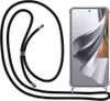 A transparent phone case with a black lanyard attached to it, shown against a white background. Produktbild-Vorschau