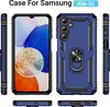 Collage of images showing a blue phone case from different angles, including a close-up of the back with a ring holder and a view of the phone screen inside the case. Anteprima dell’immagine prodotto