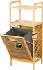 A bamboo laundry basket with shelves and a fabric liner, shown with its lid open. Náhled obrázku produktu