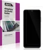 A product shot of a smartphone screen protector packaging next to a smartphone with a screen protector applied. Produktbild-Vorschau