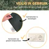 A collage demonstrating how to use a product, showing a hand attaching a cable, a close-up of the product, and an electrical outlet. Produktbild-Vorschau