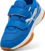 A close-up, angled view of a blue Puma sneaker with white accents and a brown sole. Produktbild-Vorschau