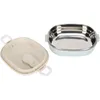 A bento lunchbox with its lid open, showing the stainless steel interior and the plastic lid. Produktbild-Vorschau