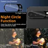 Collage showing a phone camera lens protector and a comparison of night photos with and without glare. Produktbild-Vorschau