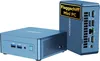 Two blue mini PCs are shown against a white background. One is in the foreground, and the other is behind it and to the right. Voir les images du produit