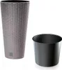 A tall, textured planter and a separate inner pot are shown against a white background. Produktbild-Vorschau