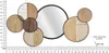 A decorative wall mirror with wooden and metal circular accents, displayed against a white background with a ruler for scale. Produktbild-Vorschau