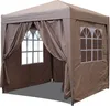 A brown pop-up gazebo with draped curtains and arched windows. Produktbild-Vorschau