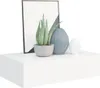 A white floating shelf with decorative items including a framed picture, a potted plant, and two vases. Produktbild-Vorschau